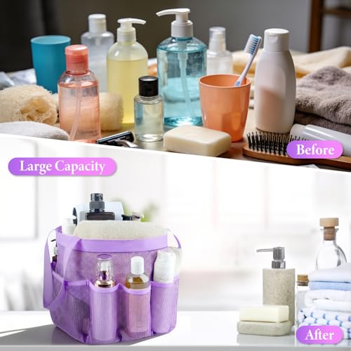 Mesh Shower Caddy Portable - 9 Pockets, Shower Bag for Dorm Room Camping - color: light purple