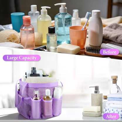 Mesh Shower Caddy Portable - 9 Pockets, Shower Bag for Dorm Room Camping - color: light purple