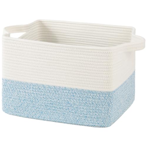 OIAHOMY Woven Storage Basket, Small Baskets for Organizing White & Blue - color: White & Blue, size: 13.5"x11"x9.5"