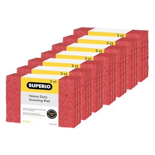 Scouring Pad Non-Scratching Scrubber Non-Scratch Cleaning Scrub Pads Heavy Duty Scouring Pad Reusable Kitchen Scrubbing Pad Pack of 21 Red, by Superio - color: Red, size: 21-pack