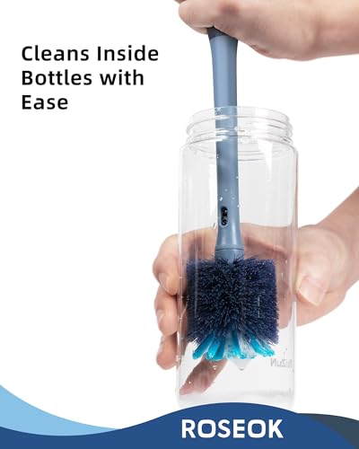 ROSEOK 2 in 1 Bottle Brush with Straw Cleaner Brush, Water Bottle Brush - color: Grayish Blue, size: 1pcs