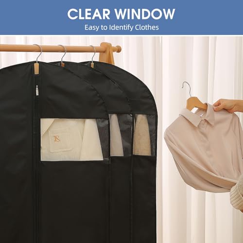 Garment Bags for Hanging Clothes, 50'' Long Dress Bags for Closet Storage, Black Garment Covers with Clear Window for Suits, Coats, Jackets（5 Packs） - color: Black, size: 50" - 5 Pack