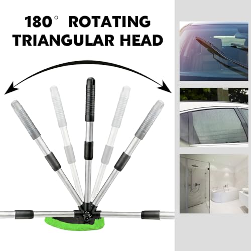 Windshield Cleaner Tool, Windshield Cleaning Tool, Car Window Detailing Cleaning Kit with Extendable Handle and Reusable Microfiber Pads, Auto Glass Wiper Brush for Car Office Home (Green) - color: Green-1