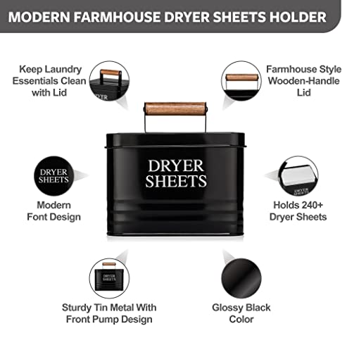 Calindiana Modern Farmhouse Metal Laundry Dryer Sheets Holder Fabric Softener Dispenser with Lid for Laundry Room Decor and Accessories and Space Saving Laundry Organization and Storage, Glossy Black - color: Black