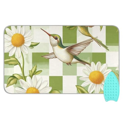 Ironing Mat Portable Ironing Pad Ironing Blanket for Table Top Heat Resistance Double-Side Using Travel Large 47.2 x 27.6 Inch Foldable Lightweight Checkered Green and White Hummingbirds - color: Checkered Green and White Hummingbirds Daisy