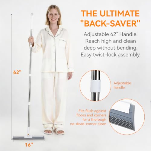Magic Squeegee Broom for Floors, 62 in Handle, Rubber Pet Hair Remover