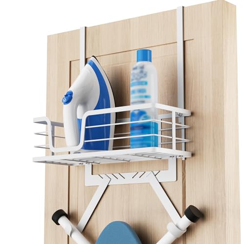 KES Over The Door Ironing Board Hanger with Storage Shelf, White - color: White, size: Fit 1 3/4" Door