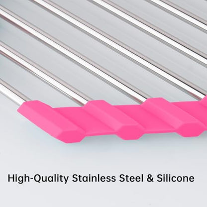 Tomorotec Triangle Roll Up Dish Drying Rack 304 Stainless Steel Rose - color: Rose