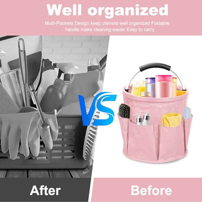 Qivine Pink Cleaning Caddy Bag 17L Foldable Organizer Handle - color: Pink