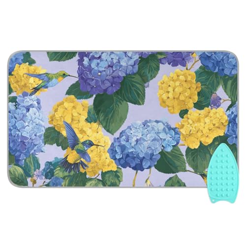 Ironing Mat Portable Ironing Pad Ironing Blanket for Table Top Heat Resistance Double-Side Using Travel Large 47.2 x 27.6 Inch Foldable Lightweight Blue Hydrangeas Hummingbirds - color: Blue Hydrangeas Hummingbirds