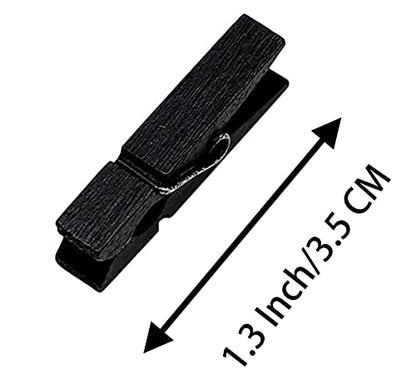 Wooden Clothes Pins, 100pcs 1.3Inch (3.5cm) Black Small Wooden Chip Clips with 33 Feet Jute Twine for Bag Clips Clothespin Bag Clothes Pin Heavy Duty Outdoor(Black) - color: Black