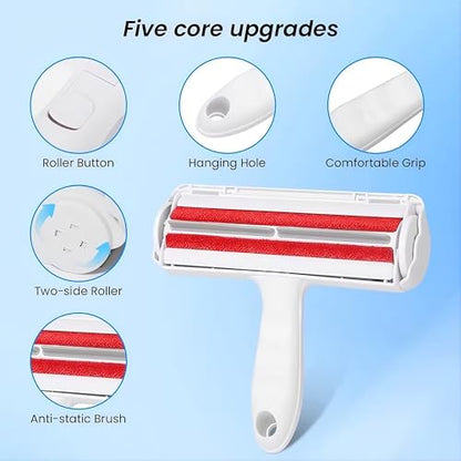Reusable Pet Hair Remover Roller – Dog & Cat Fur Lint Cleaner for Sofa, Carpet, Bed & Car Seats – No Adhesive Required (White/Red) - color: White/Red