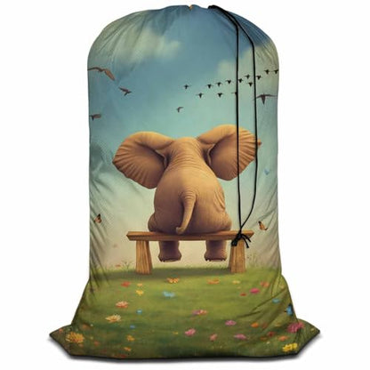 Swono Cute Elephant Large Travel Laundry Bag - Wet/Dry, Dirty Clothes Bag for Gym, Swimming, Yoga - Blue Cloud - color: Cute Elephant