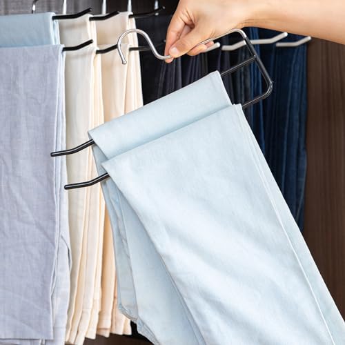 Pants Hangers, 5 Pack, Double Rod Pant Hanger for Jeans, Space-Saving Slack Hangers, Trouser Hangers - color: Black