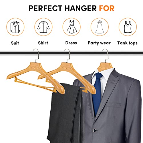 DEDU Suit Hangers for Men 15 Pack Width 17.5", Coat Hangers No Shoulder Bump Non Slip, Plastic Extra Wide Shoulder with Pants Bar & Metal Hook (Natural) - color: Natural, size: 15 Pack