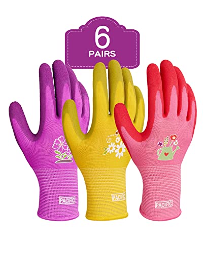 PACIFIC PPE 6 Pairs Gardening Gloves for women, Rubber Coated Garden Gloves, Ladies Yard Work Gloves, Breathable, Purple & Yellow & Red, Small - color: Purple+yellow+red, size: Small (Pack of 6)