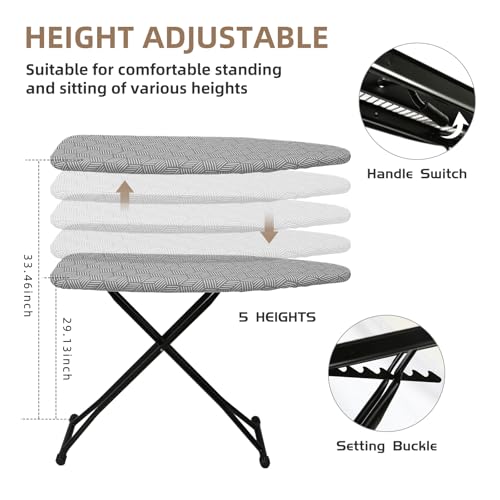 Ironing Board Adjustable Height Folding Ironing Board with Iron Pad, Heat-Resistant Cover, Thick Steel Tube Compact Iron Board (Grey) - color: Gray