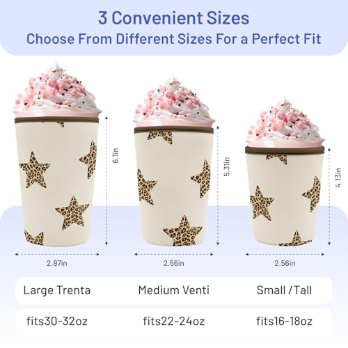 Iced Coffee Sleeve Reusable Neoprene Cup Sleeves, Stars Leopard - color: Star Leopard