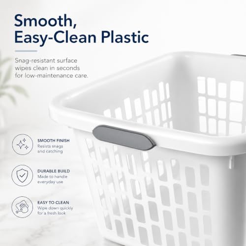 White Laundry Basket 1.5 Bushel Square with 2 Handles - color: White 1.5 Bushel