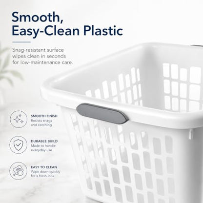 White Laundry Basket 1.5 Bushel Square with 2 Handles - color: White 1.5 Bushel