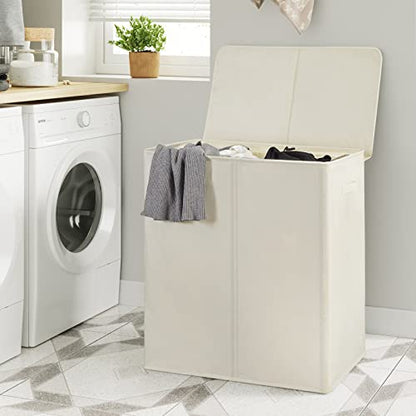 WOWLIVE 154L Double Laundry Hamper 2 Section with Lid and Removable Bags - color: Beige, size: 154l (24.8x 14.2 X 26.8 Inches)