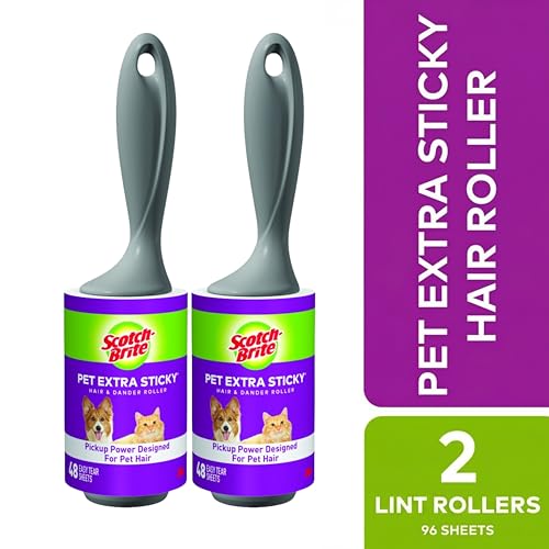 Scotch-Brite Pet Hair Pickup Extra Sticky Lint Roller, 50% Stickier, Fur & Fluff Remover for Clothes, Couches, Dog Beds & Car Seats, 4 in x 22.5 ft, 2 Pack, 96 Sheets - size: 2 Pack