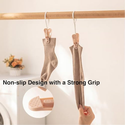 MtBoi Windproof Clothes Pins with Hanging Ropes, Heavy Duty Plastic Laundry Clips for Clothesline Drying, Multi-Purpose Closet Organizer for Baby Socks, Boots, Crafts (30, Mixed) - color: Mixed