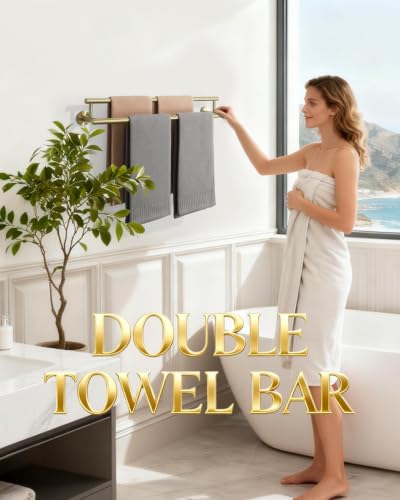 Alise Double Towel Bar Glod,24" Towel Rack for Bathroom Wall Mounted - color: Brushed Gold, size: 24-Inch (2-Bars)