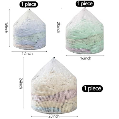 3Pcs Laundry Mesh Wash Bags, Drawstring Net Laundry Bag for Washing Machine, Mesh Laundry Wash Bags for Home Dorm Hotel Travel Use