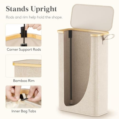Lifewit 75L Slim Laundry Hamper with Lid and Removable Bag, Beige - color: Beige, size: 75L