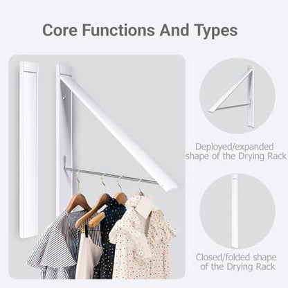 Wall Mounted Folding Clothes Drying Rack, Aluminum,Pearl White - color: Pearl White