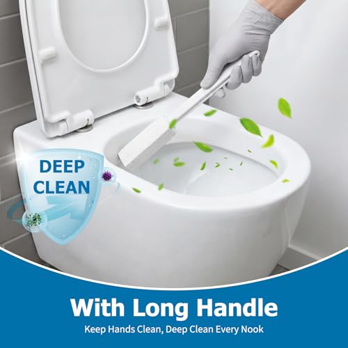 6 Pack White Extended Handle Toilet Brush, Bubble Pumice Stone, Hanging Design, Plastic Material, 13.4 Inch (34cm) Total Length (13.5cm Pumice + 20.5cm Handle), Powerful Stain Remover for Multiple Sur - color: White