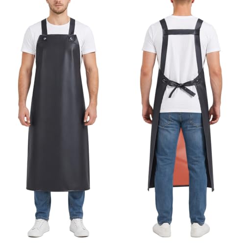Molaxhome Waterproof Oil-Resistant Vinyl Apron Chef Apron for DishWashing - color: Black