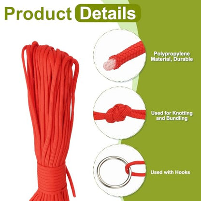 uxcell 4mm Nylon Rope, 10ft Portable Clothesline for Luggage and Backpack Tie Downs, Hanging Clothes, Swings, Camping and Mountaineering Tie Downs, Red - color: Red
