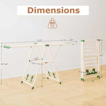 GIANTEX Foldable Metal Clothes Drying Rack, 72.5" Height Adjustable Wings - color: Beige, size: 72.5"L x 39"-66"H