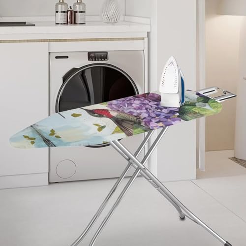 Hummingbird Table Top Ironing Board Cover and Pad with Standard Size, Fits Small, Mini, Standard Board, Soft Fabric Purple Floral Iron Replacement Cover - color: Hummingbird Purple Floral