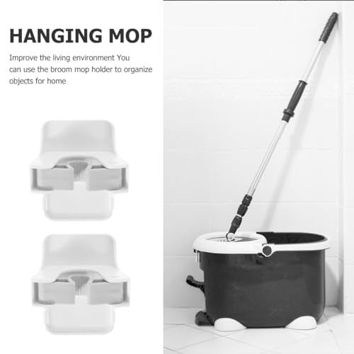 Amosfun 4Pcs Broom Holder Wall Mount Mop Grippers No Drilling Anti-Slip Mop Handle Hanger Self Adhesive Dustpan and Broom Organizer Rack