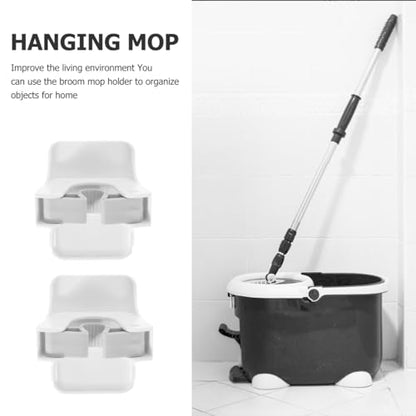 Amosfun 4Pcs Broom Holder Wall Mount Mop Grippers No Drilling Anti-Slip Mop Handle Hanger Self Adhesive Dustpan and Broom Organizer Rack