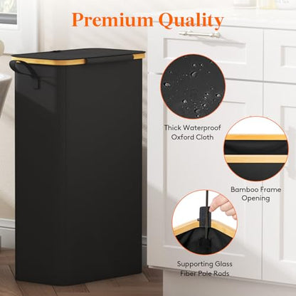 Lifewit 75L Slim Laundry Hamper with Lid and Removable Bag, Black - color: Black, size: 75L