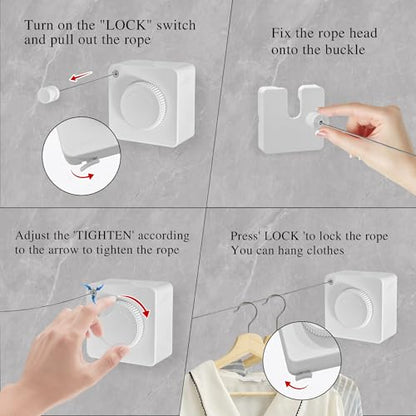 JOOM Retractable Clothesline Indoor,13.7 FT Wall Mounted Single Line,White - color: White Square