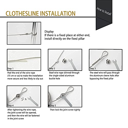 MHY 10Ft Heavy Clotheslines,Outdoors 304 Stainless Steel Clothes Line,Heavy Duty Cable Wire Rope with Retractable System，Windproof Clothes Rope for Outdoor/Indoor/Home/Drying/Curtain Hanging - size: 10ft