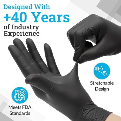 Hand-E Touch Black Nitrile Disposable Gloves Small, 50 Count - BBQ, Tattoo, Hair Dye, Cooking, Mechanic Gloves - Powder and Latex Free - style: Small