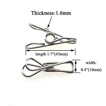 HAHIYO Clothespins Chip Clips All Metal Stainless Steel No Rust Stains Strong Grip in Heavy Wind 1.7 Inches 30 Pack Small Do Not Fall Apart Open Wide for Holding Clothes Snack Bag Clamps - size: 1.7 inch 30 Pack
