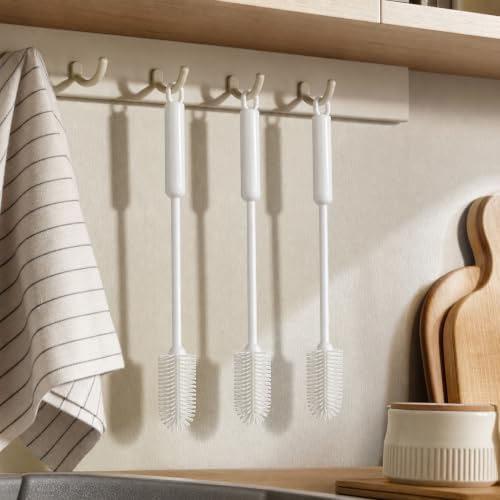Silicone Cup Brush with Long Handle, 360-Degree Rotating Cleaning Brush with Long Handle for Bottles, Cups, and Containers, Reusable Kitchen Cleaning Tool - color: White Silicone Cup Brush