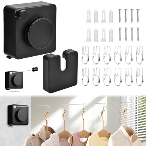 Retractable Clothesline, 15.75 Ft Indoor Outdoor Drying Line(Black) - color: Black