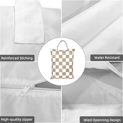 Checkered Brown White Beige Travel Laundry Bags Cloth Diaper Wet Bags Handle Washable Dirty Clothes Bags Wet Dry Bag Suitcase Gym Swimming Pool College Dorm Wet Bag - color: 1 PC26, size: One Size