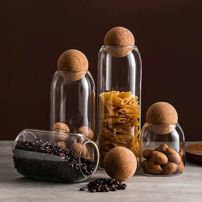 750ML/25Oz Clear Glass Bottles, Glass Food Storage Containers with Airtight Round Cork, Decorative Sealed Jar Organizer Holder with Wooden Lid for Candy, Cookie, Nut, Spice, Tea, Coffee Bean