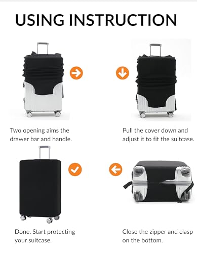 Luggage Cover Navy Blue Size M 22-25 Inch, Premium Stretchable Suitcase Protector, Washable Scratch Resistant Dustproof Elastic Travel Bag Cover with Bottom Zipper, Geometric Pattern - color: Navy Blue, size: M (22-25 Inch)