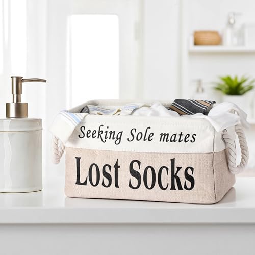 Lost Socks Basket for Laundry Room, Fabric Missing Sock Holder - color: Khaki