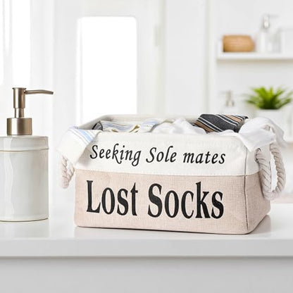 Lost Socks Basket for Laundry Room, Fabric Missing Sock Holder - color: Khaki